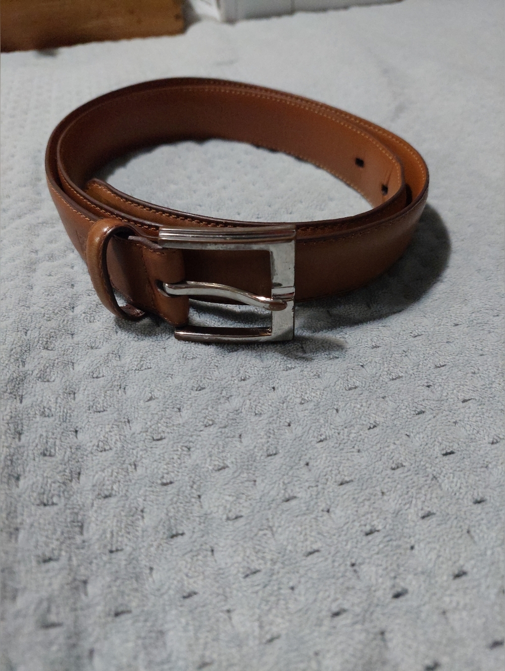 Laurent Ralph Laurent Men's Tan Leather Belt with Silver Buckle